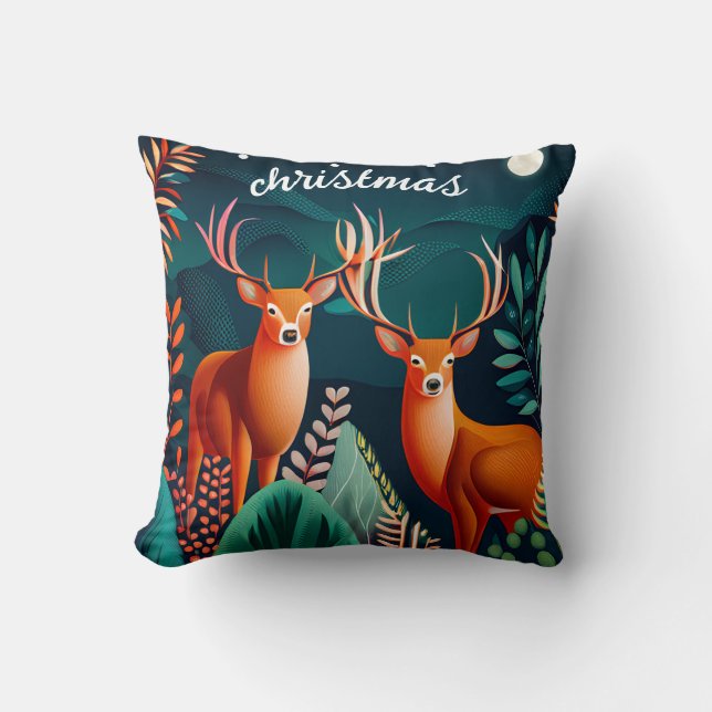 Coussin verdure Floral Deer Antlers Noël (Recto)
