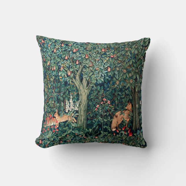 Coussin VERDURE, Hares d'ANIMAUX FORESTIERS, Renard, Flora (Recto)