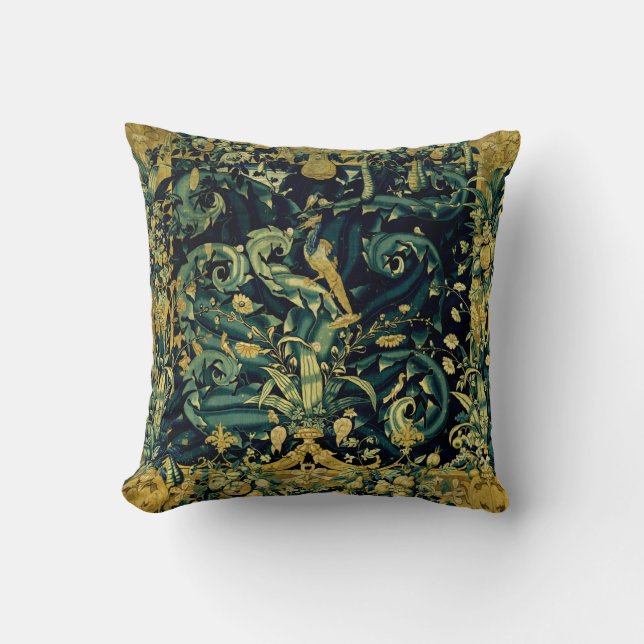 Coussin Verdure Oiseaux & Fruits Tapisserie Renaissance Je (Recto)