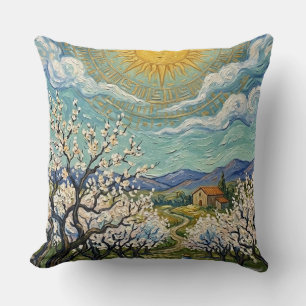 Coussin Verger d'amandiers en fleurs de printemps dans le 