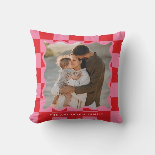 Coussin Vérification de bord ondulé moderne photo minimale (Recto)