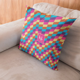 Coussin Vérifications Rétro Amusants   Monogramme Élégant