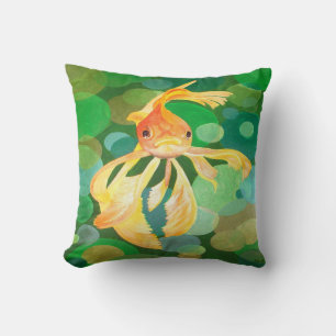 Coussin Vermilion Poisson D'Or Nager Dans Les Bulles Verte