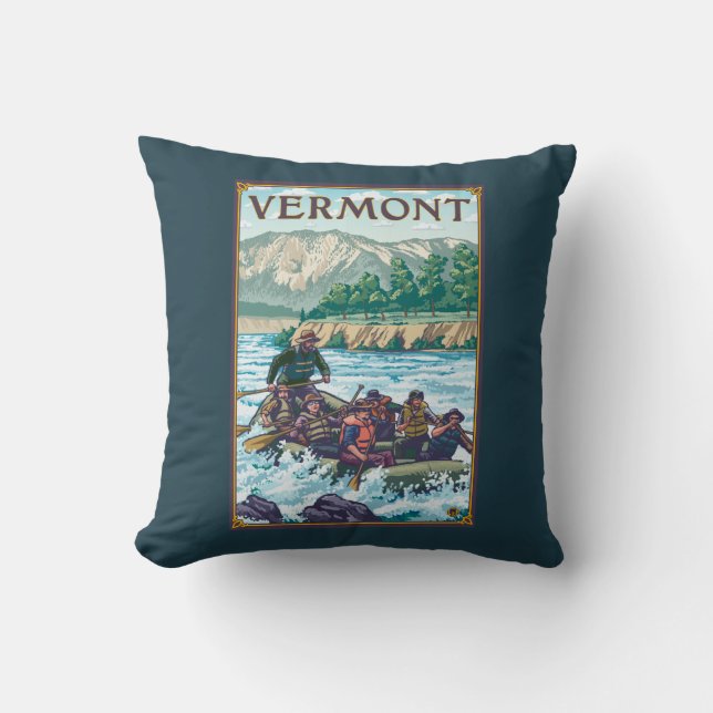 Coussin VermontRiver transportant la scène par radeau (Recto)