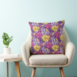 Coussin Verre Cathédrale Abstrait Violet Jaune Rose