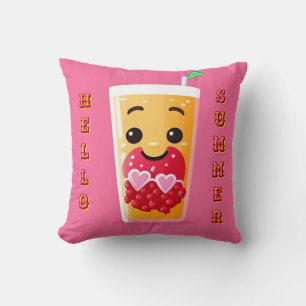 Coussin Verre de jus doux et souriant avec des couleurs vi