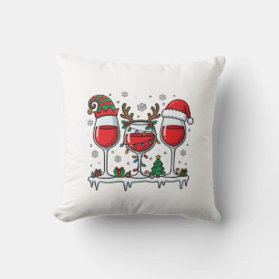 Coussin Verres à vin rouge de Noël Vecteur de vacances