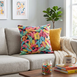 Coussin Vers des vers de gomme colorés