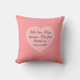 Coussin Verset de la Bible Dieu t'aime Cœur rouge rosé Sim
