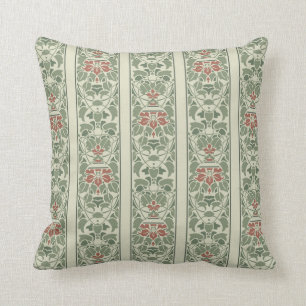 Coussin Vert avec la rayure brune orange de fleurs
