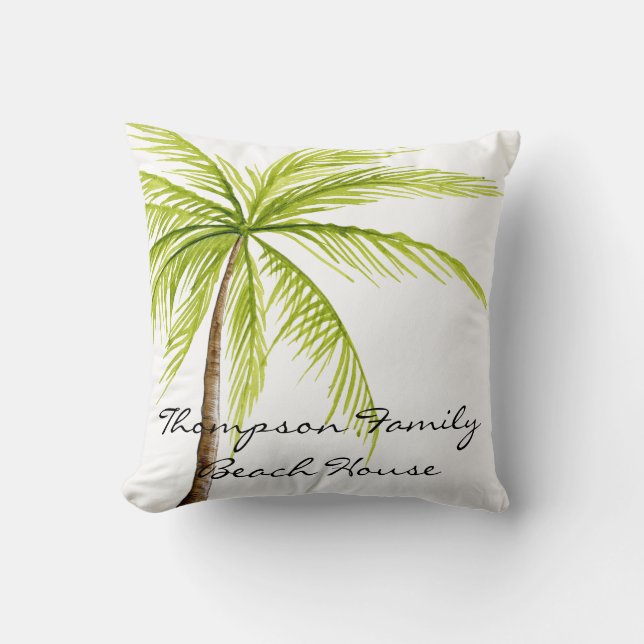 Coussin Vert blanc de palmier de nom de famille de Chambre (Recto)