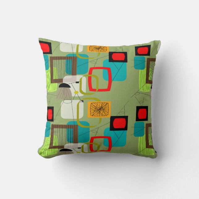 Coussin Vert céleri Abstrait moderne du milieu du siècle (Recto)