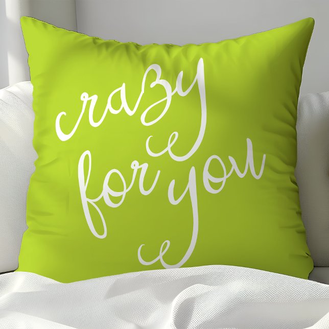 Coussin Vert Citron Chic et Typographie Blanche Fou de Toi (Créateur téléchargé)