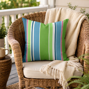 Coussin Vert citron sarcelle foncé rose chaud rayures blan