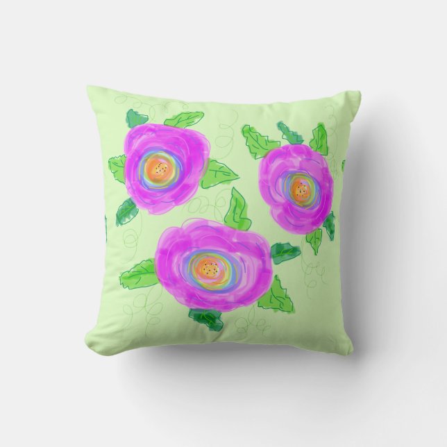 Coussin vert clair avec Rose (Recto)