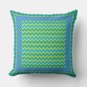 Coussin Vert clair, Chevrons Bleus, Pois