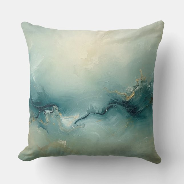 Coussin Vert Doux Sarcelle Bleu Champagne Abstrait Océan (Recto)