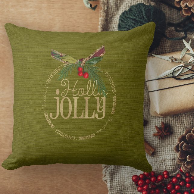 Coussin Vert Et Chatoyant Or Holly Jolly Noël (Christmas pillows personalized Christmas throw pillow for couch)