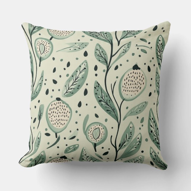 Coussin Vert Feuille Whimsical Botanical Vert (Recto)