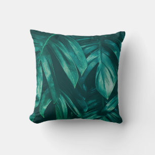 Coussin Vert foncé, feuillage de jungle tropicale.