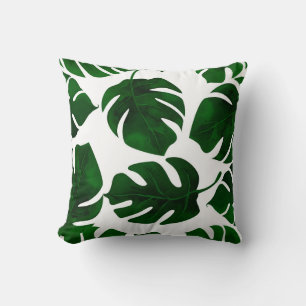 Coussin Vert foncé Tropical Feuille Blanc Été Chic
