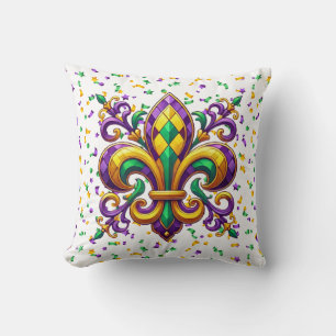 Coussin Vert jaune pourpre Mardi Gras fleur de lis