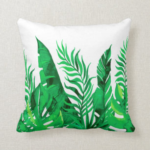 Coussin Vert luxuriant - feuillage tropical d'aquarelle -
