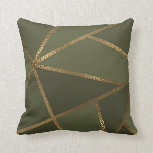 Coussin Vert olive Bronze Doré Géométrique Glamour Chic