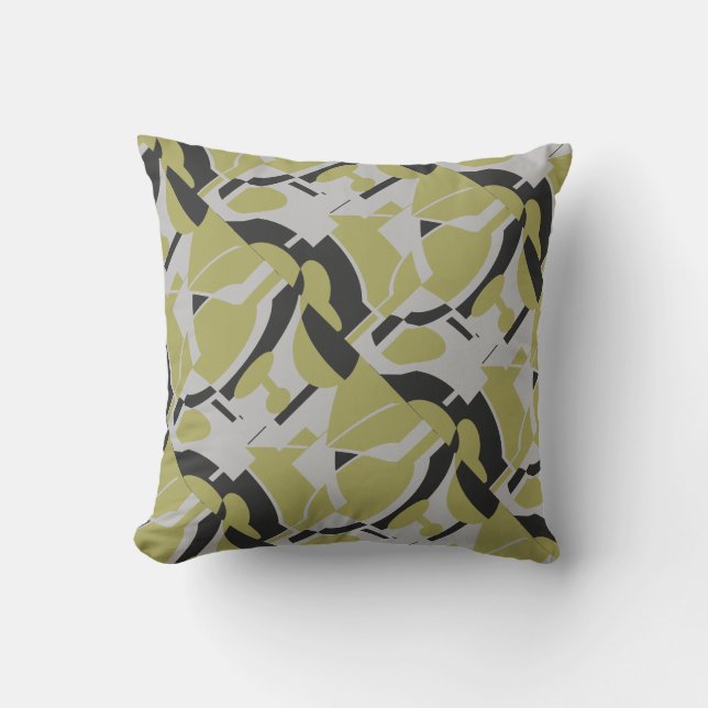 Coussin Vert olive clair gris noir abstrait diagonal Art (Recto)