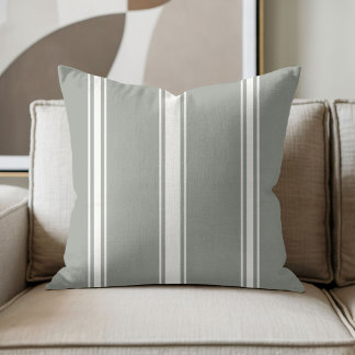 Coussin Vert olive et rayure crème