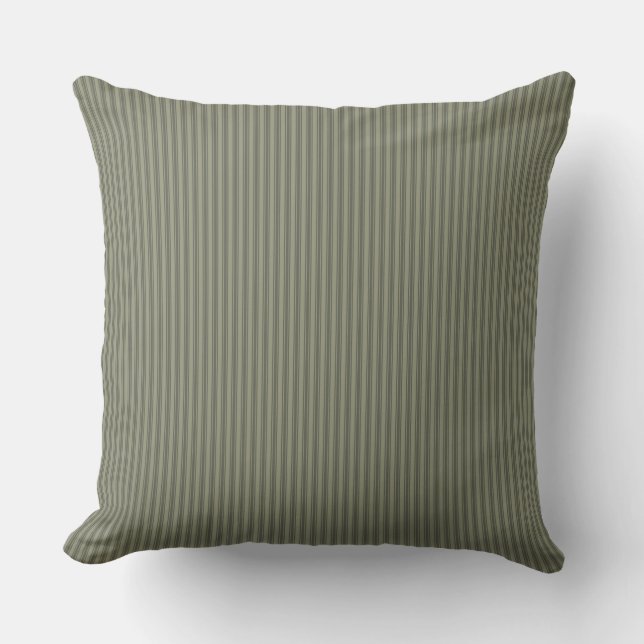 Coussin Vert olive rayure à ticks (Recto)