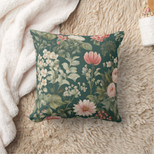 Coussin Vert profond avec des fleurs en bois pastel