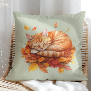 Coussin vert Sage de chat de gingembre couché conf
