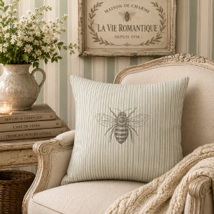 Coussin Vert sauge abeille vintage   Campagne française ru
