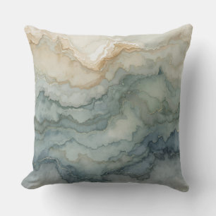 Coussin Vert Sauge Bleu Poussiéreux Beige Vagues Abstraite