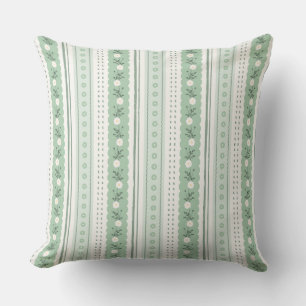 Coussin Vert sauge feston vigne & rayure florale