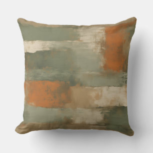 Coussin Vert Sauge Olive Orange Beige Abstrait