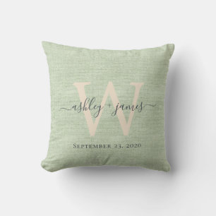 Coussin Verte Lin ivoire Monogramme Mariage Keepsaké