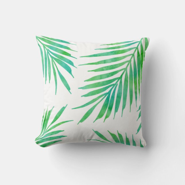 Coussin Verte Turquoise Aquarelle Palm Fronds (Recto)