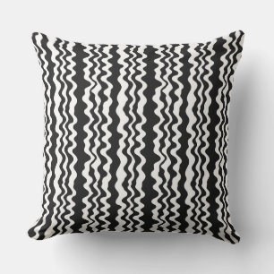 Coussin vertical, bandes courbes, gris, rayures, noir