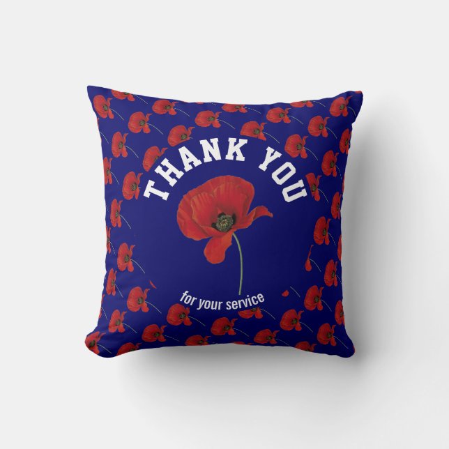 Coussin Vétérans de Merci de pavot personnalisés (Recto)