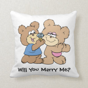Coussin veux-tu m'épouser proposant ours en peluche