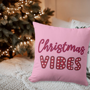 Coussin Vibes de Noël rétro rose