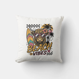 Coussin Vibes de plage vache highland été art vectoriel_1