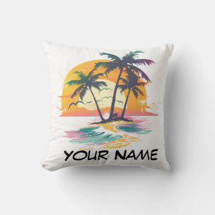 Coussin Vibes de soleil tropicales - Palmiers et conceptio