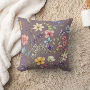 Coussin Vibes d'été Aquarelle Fleur sauvage brumeux violet