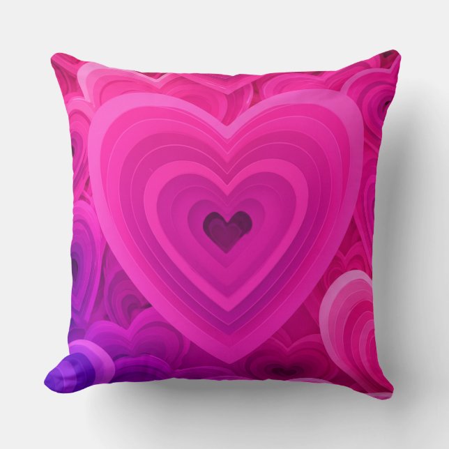 Coussin vibrant abstrait en forme de cœur rose – M (Recto)