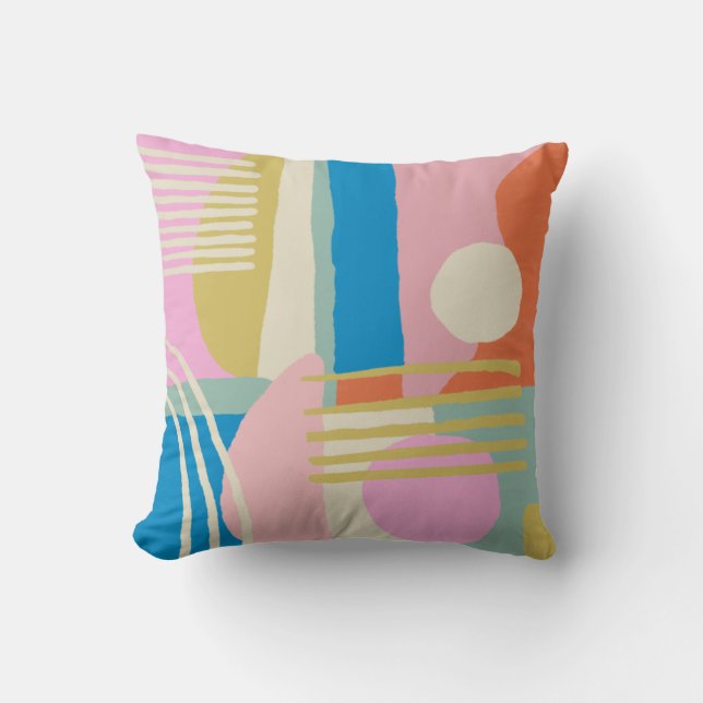 Coussin Vibrant Abstrait Joueur Mi-Siècle moderne bleu (Recto)