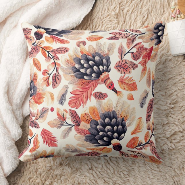 Coussin Vibrant Autumn Turkeys – Whimsical Watercolor (Couverture)