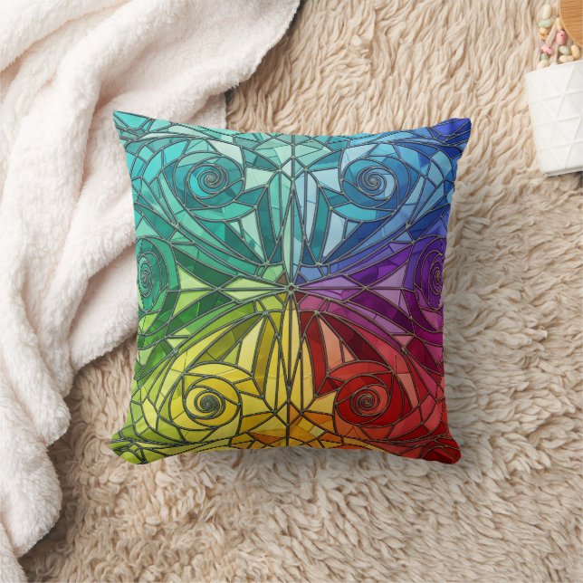 Coussin Vibrant Colorful Mosaic Pillow – Geometric Pattern (Couverture)
